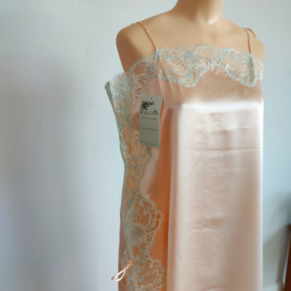 NWT Vintage Silk Maxi Dress | Satin Silk Lingerie Nightgown- Peach - Picture 2 of 6